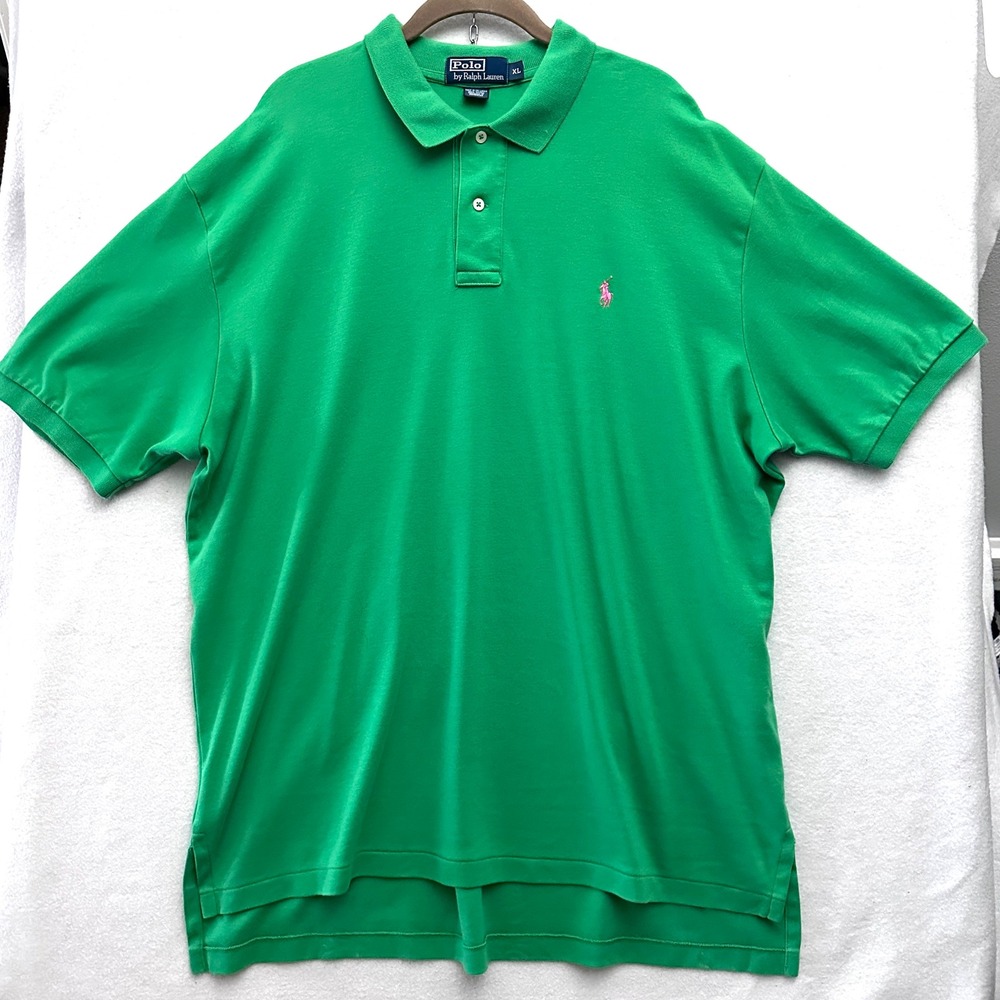 Vtg Polo Ralph Lauren Mens XL Kelly Green Pink Pony Soft Cotton Polo Shirt